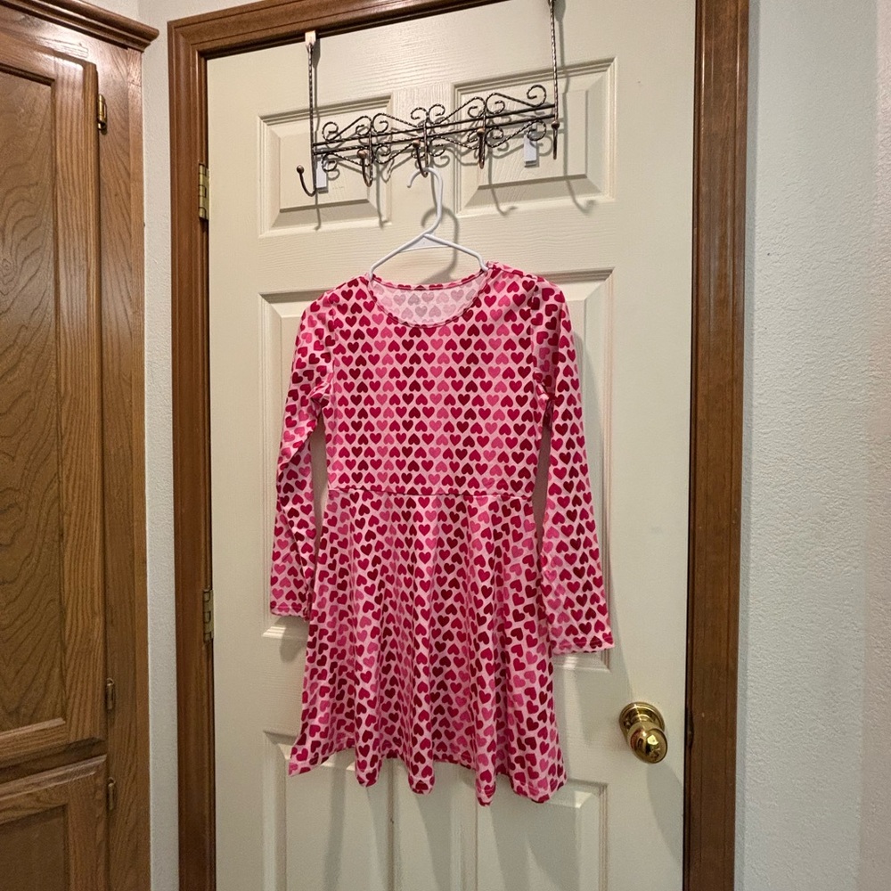 TCP Long Sleeve Pink Heart Pattern Skater Dress Kid Girl Size 14 XL